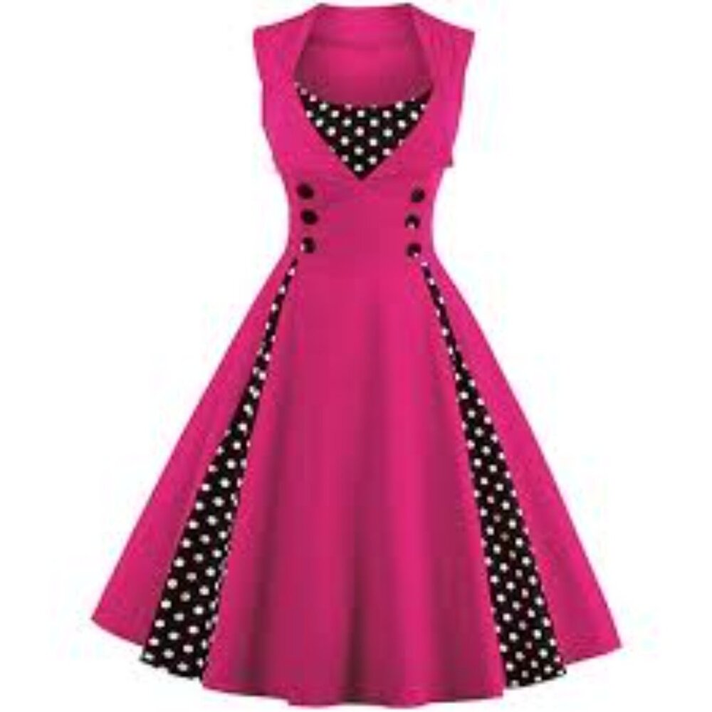 Killreal Rockabilly Swing Dress Pink Polka Dot Sweetheart M
